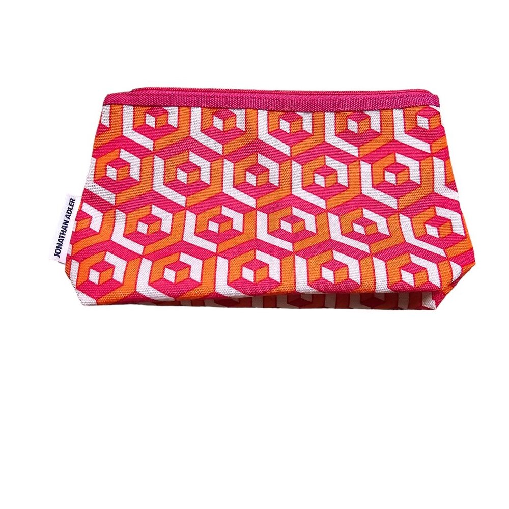Jonathan Adler Pink Orange and White Clinique Cosmetic Bag‎ New Without Tags